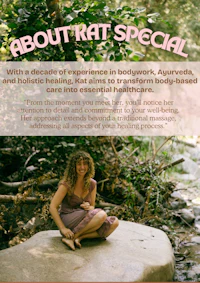 a woman sitting on a rock with the words about kat special